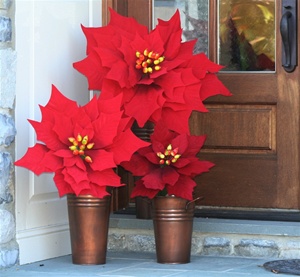 15" Faux Giant Red and White Poinsettias Case of 12