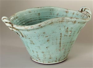 Crackled Concave Ceramic Bowl - Aqua Blue