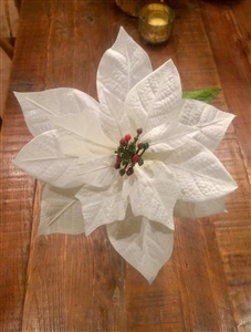 9.5" White Faux Poinsettias - Decorative Artificial Poinsetta Stems